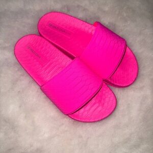 Neon Pink Slide Sandals